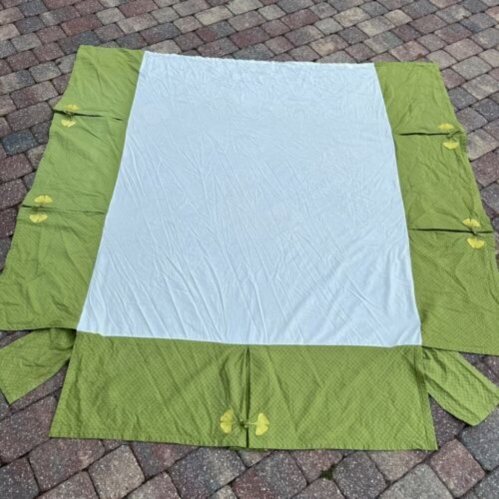 Soft Surroundings Full/Double Bedskirt Olive Green 16" Drop Box Pleat Floral Tie